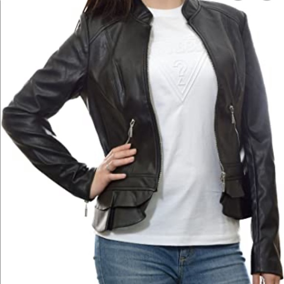 Guess Kate Faux Leather Peplum Jacket - Picture 3 of 8